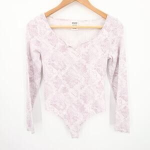 Pink Victoria's Secret Bodysuit Size XS Purple Snakeskin Pattern V Neck Long